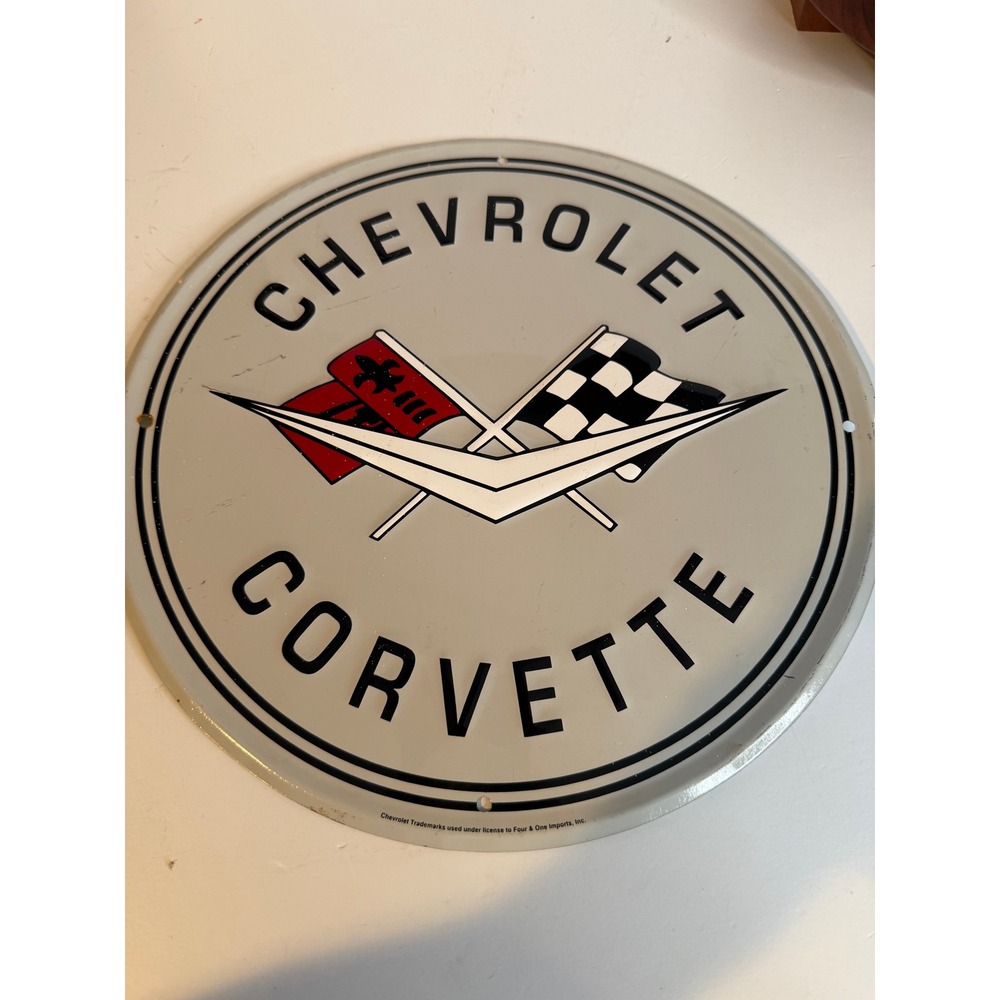 Chevrolet Corvette Embossed Metal Garage Sign Licensed 12 Inch Wall Decor